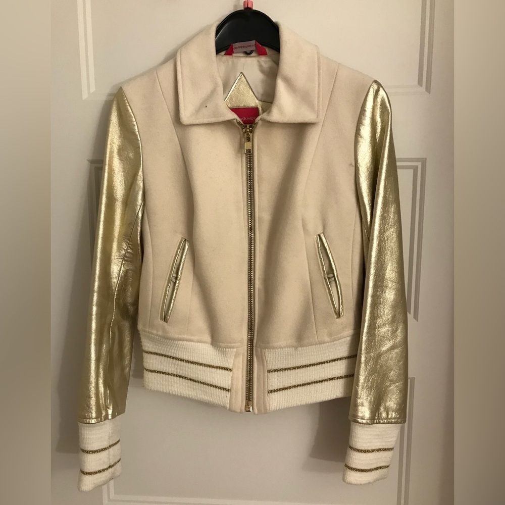 White and gold Mackage wool jacket in size XS
